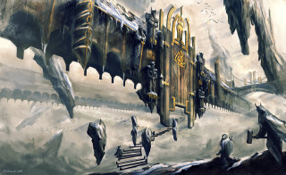 Fantasy building staircase people matte - side and people free wallpaper