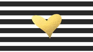 Heart black white striped gold - op art free wallpaper