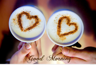 Two people holding cups heart - the word good morning free wallpaper