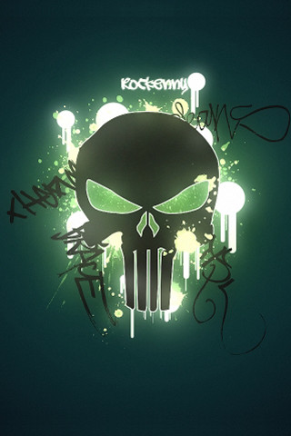 Green black wall skull graffiti - cyberpunk art free wallpaper for mobile