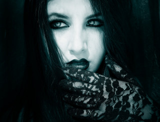 Woman black hair lace dress - her face free wallpaper for desktop