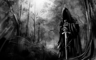Man hooded robe sword forest - a sword in a forest free wallpaper