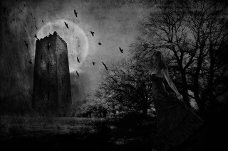Woman long dress castle bats - bat free wallpaper for desktop