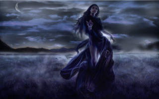 Woman long dress field full - dark fantasy art free wallpaper for desktop