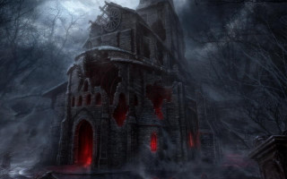 Creepy building red light creepy - dark fantasy art free wallpaper for desktop