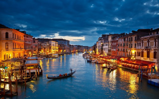 River boat buildings night lights 2 - canaletto free wallpaper