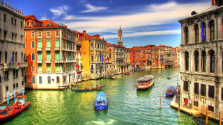 River boats buildings clock tower - canaletto free wallpaper