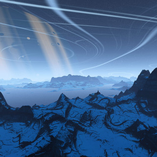 Distant planet star ring mountains - a detailed matte painting free wallpaper for tablet