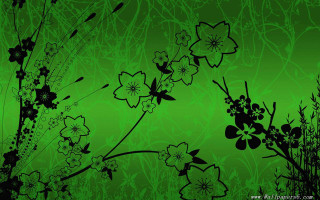 Green background black flowers grass - eyvind earle free wallpaper