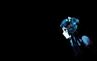 Woman headphones dark background black - headphone free wallpaper for desktop
