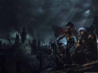 Group roof city night flag - dieselpunk free wallpaper