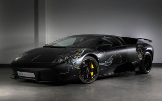 Black sports car yellow wheels 5 - a black floor free wallpaper