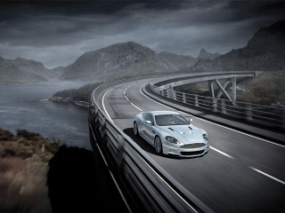 White sports car road water 3 - a body of water and mountains free wallpaper