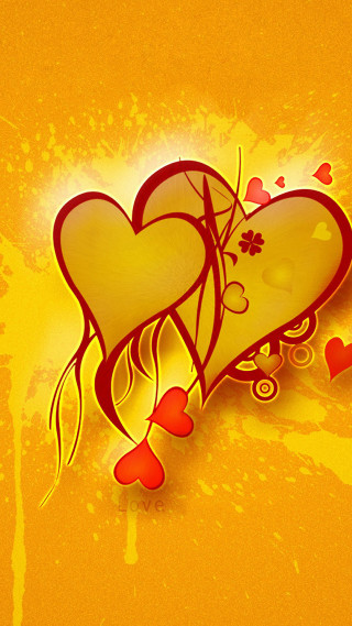Hearts yellow background red hearts - free hearts wallpaper for mobile
