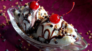 Scoop of ice cream with 3 - cherry free wallpaper