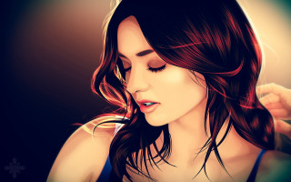 Woman long hair wind eyes - a digital painting free wallpaper