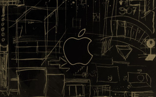 Black white apple logo cityscape - a cityscape in the background free wallpaper