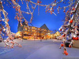 Hotel winter lights snow night - decoration free wallpaper for desktop