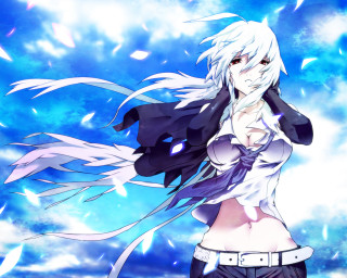 White hair woman black outfit - white feather free wallpaper