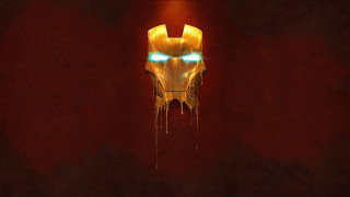 Yellow ironman mask glowing eyes 2 - a red wall free wallpaper