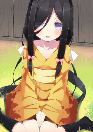 Woman yellow dress sitting crossed - her eye free wallpaper for mobile