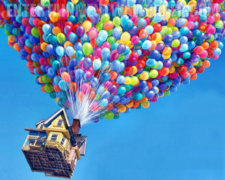 House balloons lifted sky air - a house free wallpaper