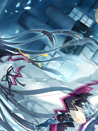 Woman longhair whiteDress blueEyes purpleTail - a purple tail free wallpaper