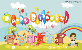 Cartoon birthday card animals balloons 3 - a girl free wallpaper