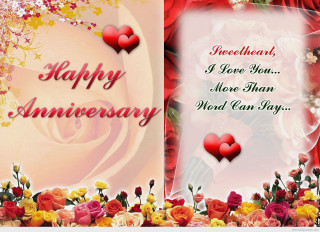 Happy anniversary card roses hearts - romantic free wallpaper for desktop