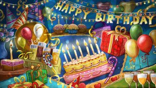 Birthday cake candles presents banner - happy birthday free wallpaper