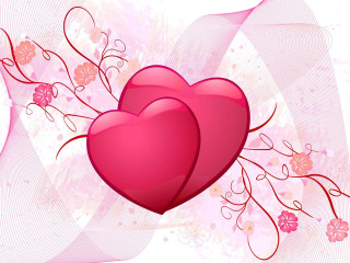 Hearts flowers pink background swirls - two heart free wallpaper