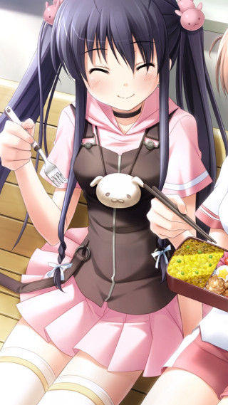 Girl pink dress holding tray - a pastel free wallpaper for mobile