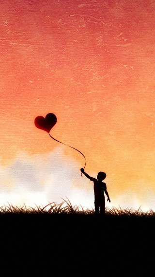 Romantic silhouette child drawing heart - romanticism free wallpaper for mobile