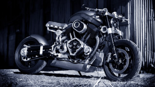 Motorcycle parked barn door farm - biomechanical free wallpaper