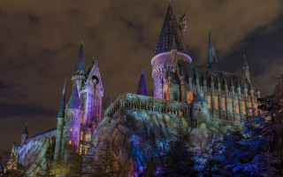 Castle night sky clouds trees - magical atmosphere free wallpaper