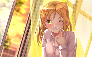 Blonde woman white shirt window - a picture in front free wallpaper