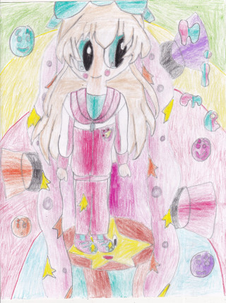 Cat pink dress stars drawing - anime art free wallpaper for mobile