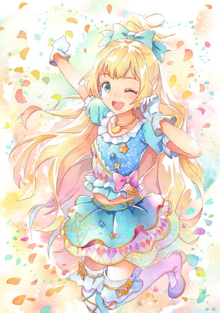 Cartoon girl flying blue dress - cheerful free wallpaper for mobile