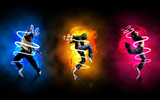 Dancing neon lights dark background 2 - a white outline free wallpaper
