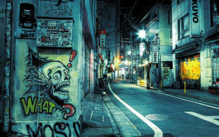 Street graffiti person walking night - banksy free wallpaper