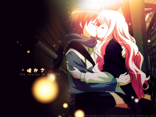 Anime couple hugging dark room - the side of the building free wallpaper