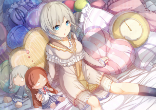 Woman balloons bed clock relaxing - a bunch of balloons free wallpaper