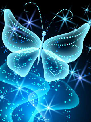 Blue butterfly stars black background - free fantasy wallpaper