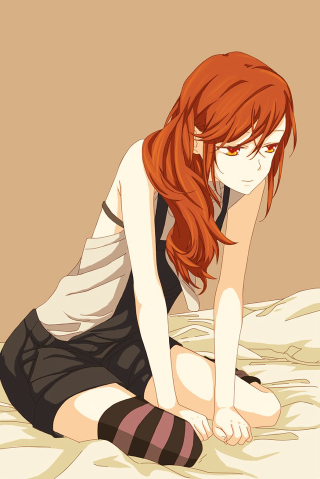 Red haired girl sitting bed - a bed free wallpaper for mobile