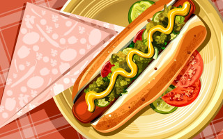 Hot dog mustard ketchup plate - a hot dog free wallpaper