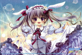 Anime girl white dress wings - a red bow free wallpaper