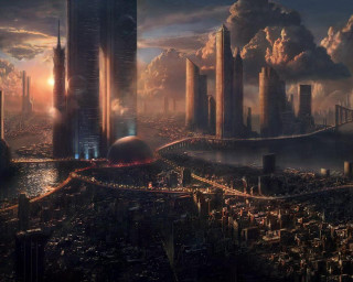 Futuristic city bridge dome night - christopher moeller free wallpaper for desktop