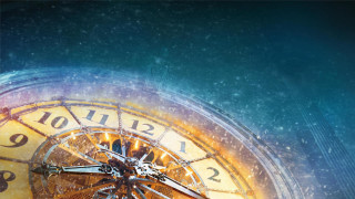 Clock closeup blurry background blue - steampunk free wallpaper