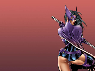 Woman purple outfit holding bat - a purple background behind her free wallpaper