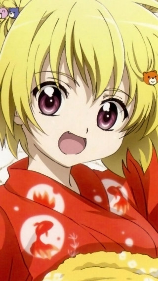 Blonde cat fang kimono flower - neogeo free wallpaper for mobile